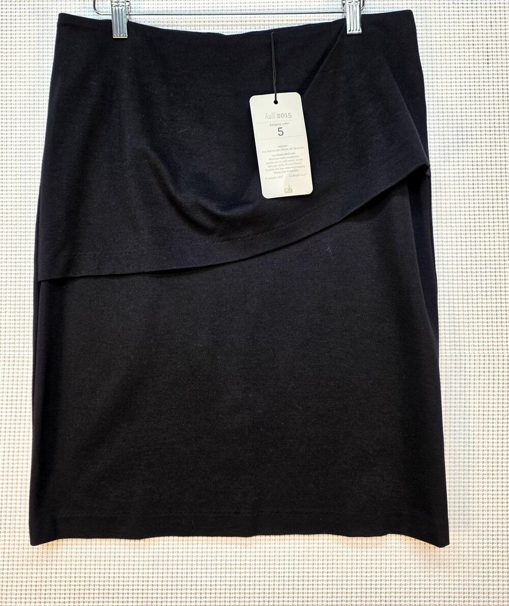 NWT CAbi Black Ponte Knit Draped Overlay Pencil Skirt Fall 2015 Size 10 Timeless
